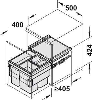 Dreifach-Abfallsammler, 1 x 18 und 2 x 13 Liter / 1 x 28 und 2 x 13 Liter, Hailo Cargo Synchro