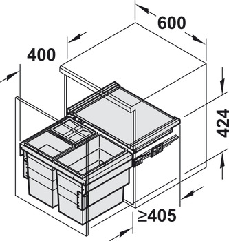 Dreifach-Abfallsammler, 1 x 18 und 2 x 13 Liter / 1 x 28 und 2 x 13 Liter, Hailo Cargo Synchro