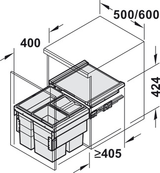 Dreifach-Abfallsammler, 1 x 18 und 2 x 13 Liter / 1 x 28 und 2 x 13 Liter, Hailo Cargo Synchro